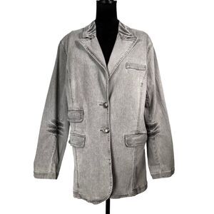 DG2 Diane Gilman Gray Jean Jacket Blazer Stone Washed Casual Military Women’s XL